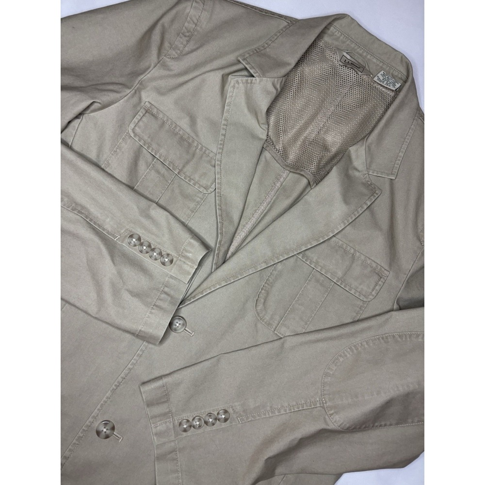 L.L.Bean Men's Khaki Field Jacket Blazer Mesh Lined Elbow Patches 42 Reg Safari - Picture 1 of 6